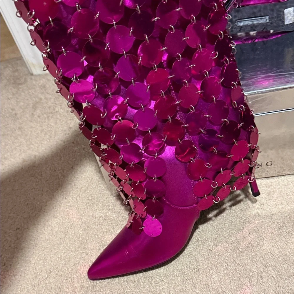Fuchsia Sequin Heeled Boots - Picture 5 of 14